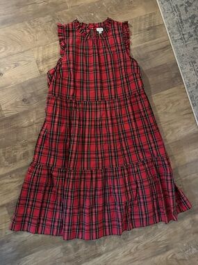 J. Crew Red Plaid Sleeveless Midi Dress